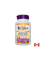 Os et dents sains - Vitamine D3 1000 UI, 180 comprimés à croquer <tc>Webber Naturals</tc>