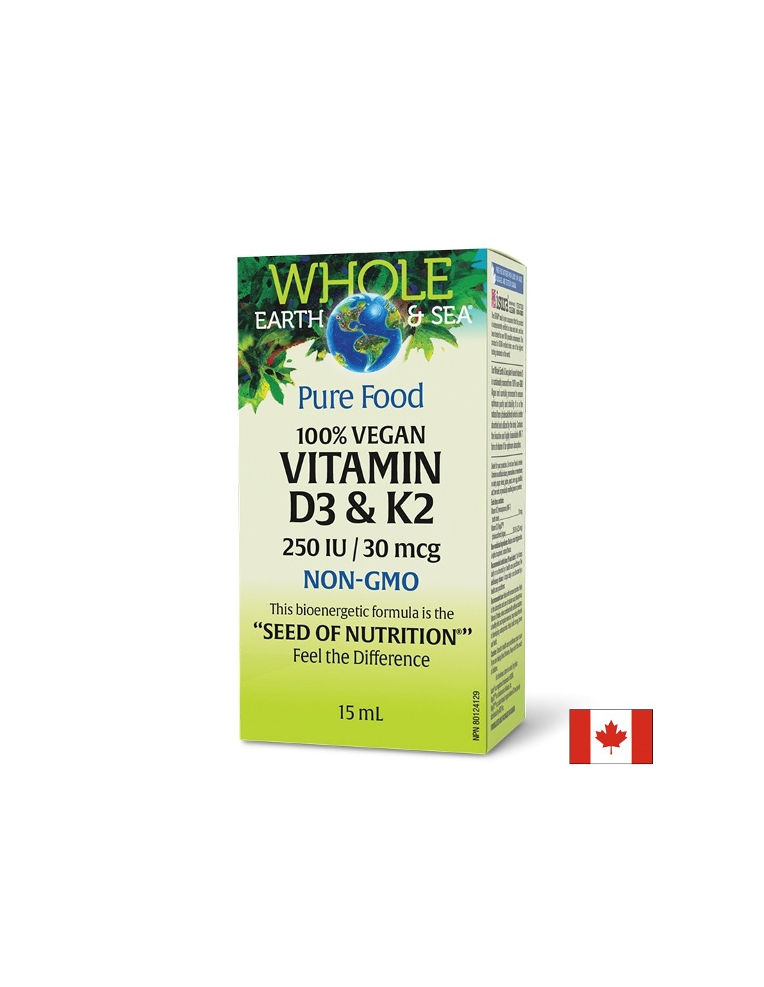 Vitamine D3 250 UI + K2 30 µg de Terre entière et Sea® - Pour les os, l'immunité et les vaisseaux sanguins sains, 15 ml de gouttes