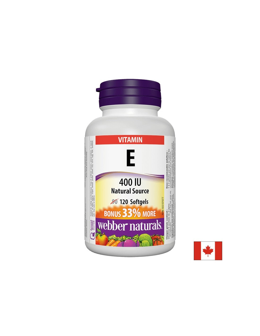 Vitamine E 400 UI - Vitamine E (D-alpha Tocopheryl Acétate) 400 UI, 120 SoftGel Capsules