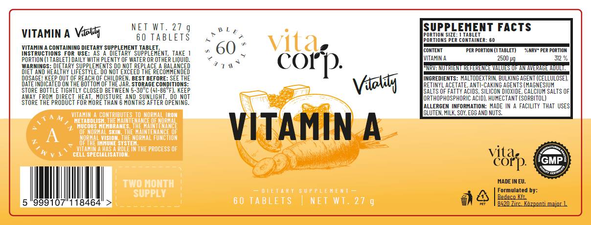 Vitamine A 2500 mcg - 60 comprimés