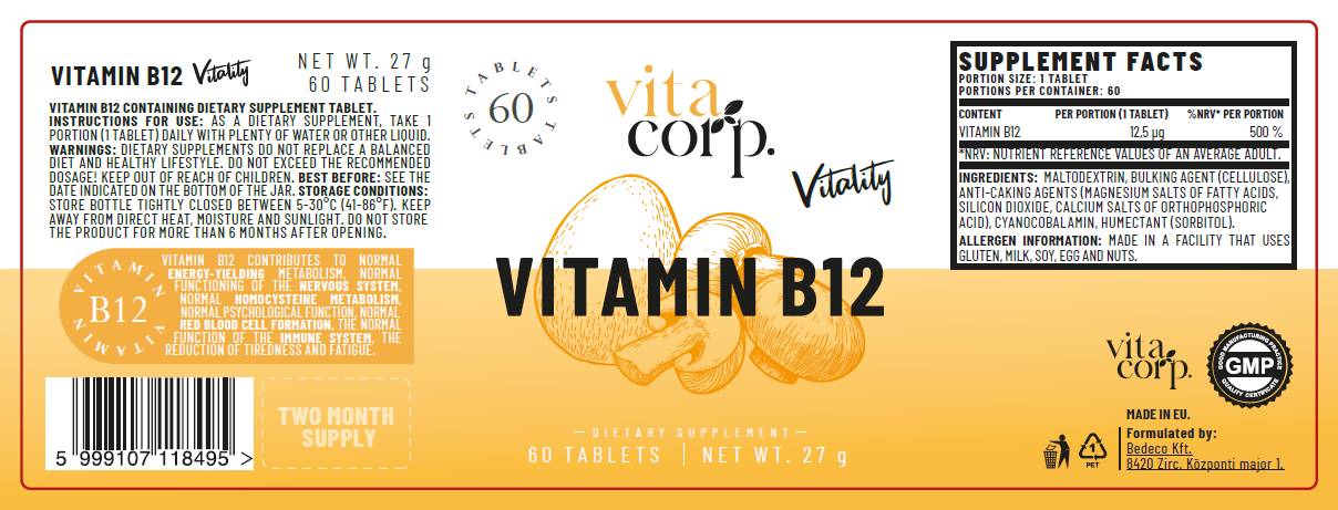 Vitamine B12 Cyanocobalamin 12,5 mcg - 60 comprimés