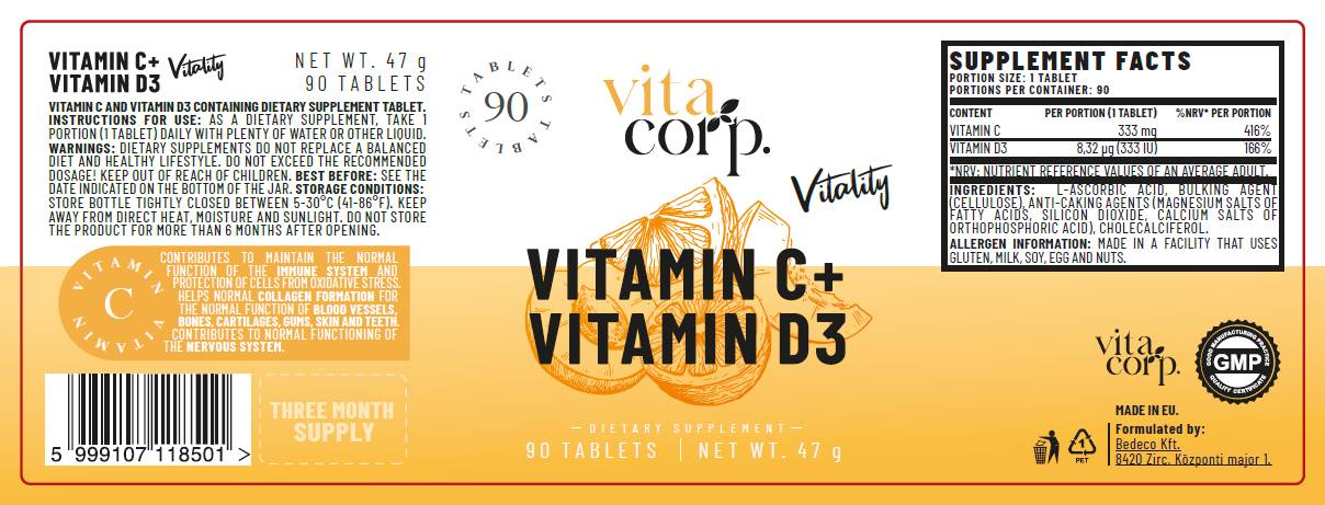 Vitamine C + vitamine D Vitality - 90 comprimés