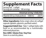 Meilleure vitamine D3 1000 UI - 180 capsules de gel