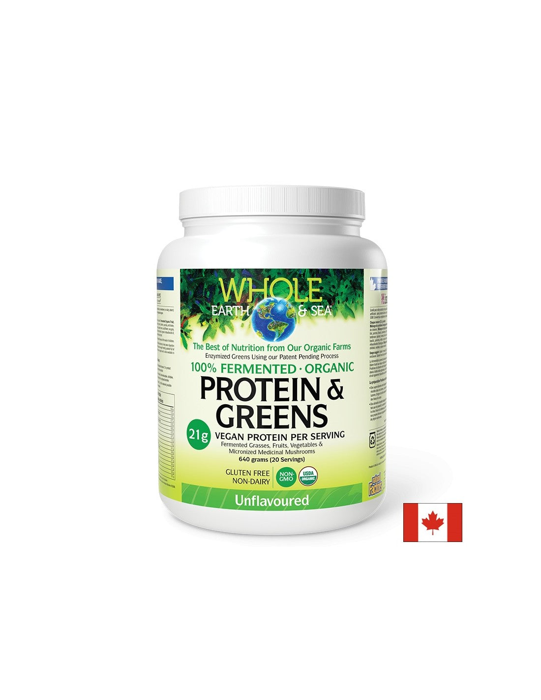 Whole Earth and Sea® 100 protéines organiques fermentées et légumes verts (non savoureux), 640 g de poudre