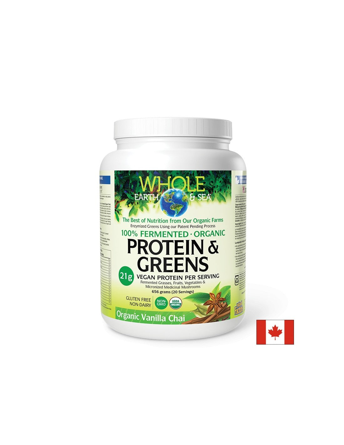 Aliments fermentés biologiques et champignons médicinaux - Terre entière et Sea® - Source de protéines et d'antioxydants, 656 g, poudre