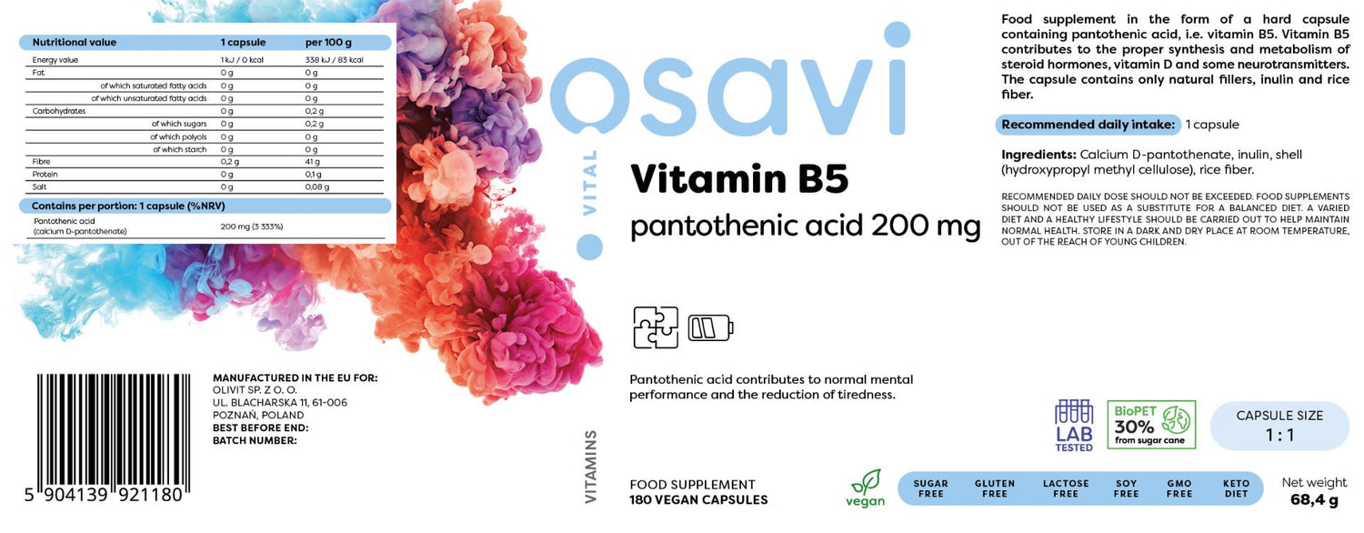 Vitamine B5 | Acide pantothénique 200 mg - 180 capsules