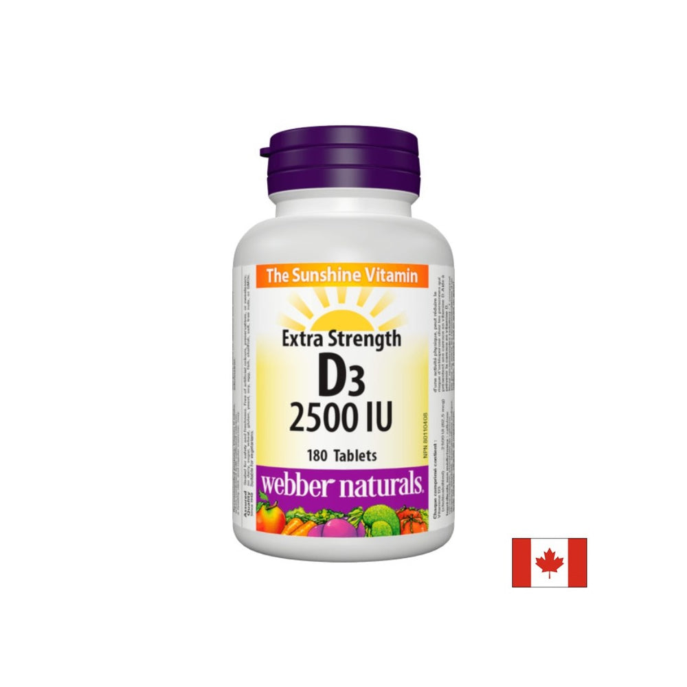Des os sains et une immunité forte - Vitamine D3 2500 UI, 180 comprimés <tc>Webber Naturals</tc>