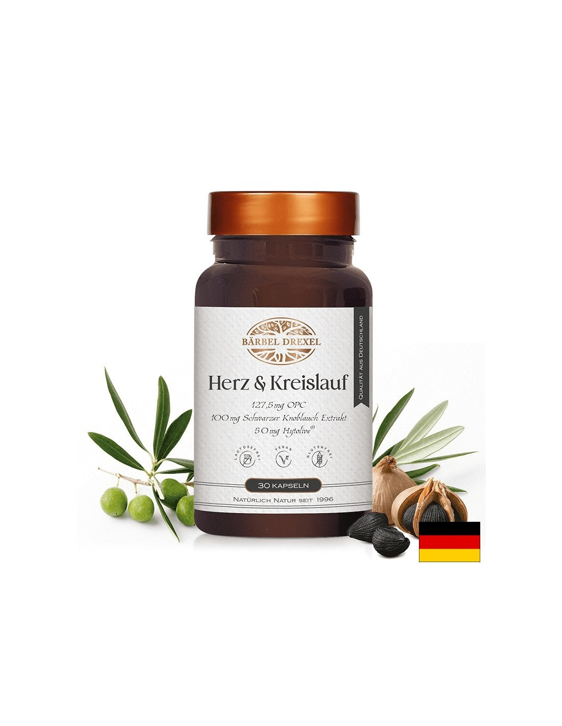 Cœur sain et bonne circulation - formule avec graines de raisin, ail noir, olive et vitamine E, 30 capsules