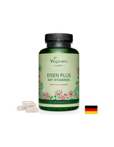 Fer + Vitamines (C, B2, B6, B12 et acide folique) - Eisen Plus Mit Vitaminen, 120 capsules <tc>Vegavero</tc>